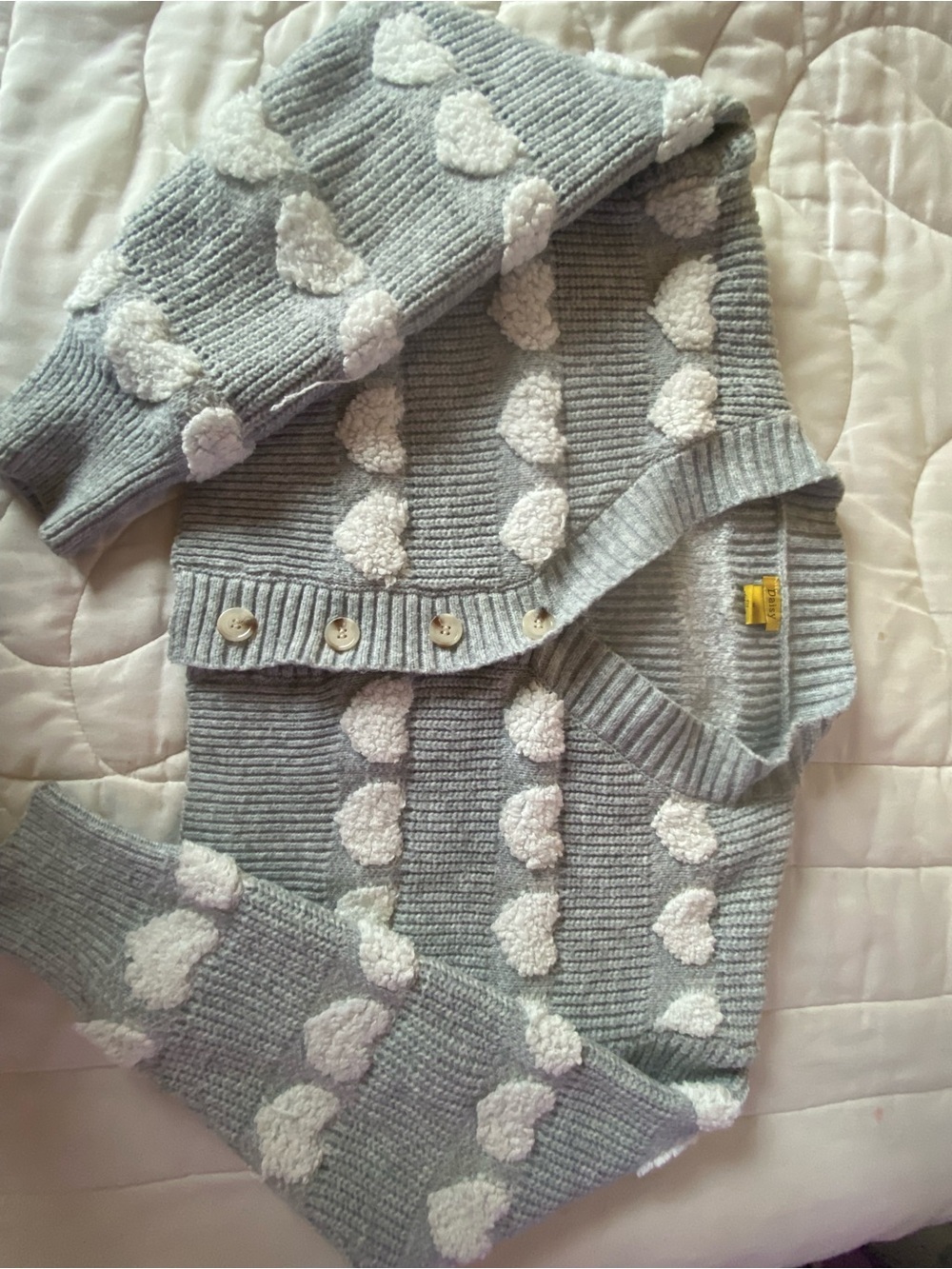 Women’s Gray Heart-Print Button Cardigan Sweater